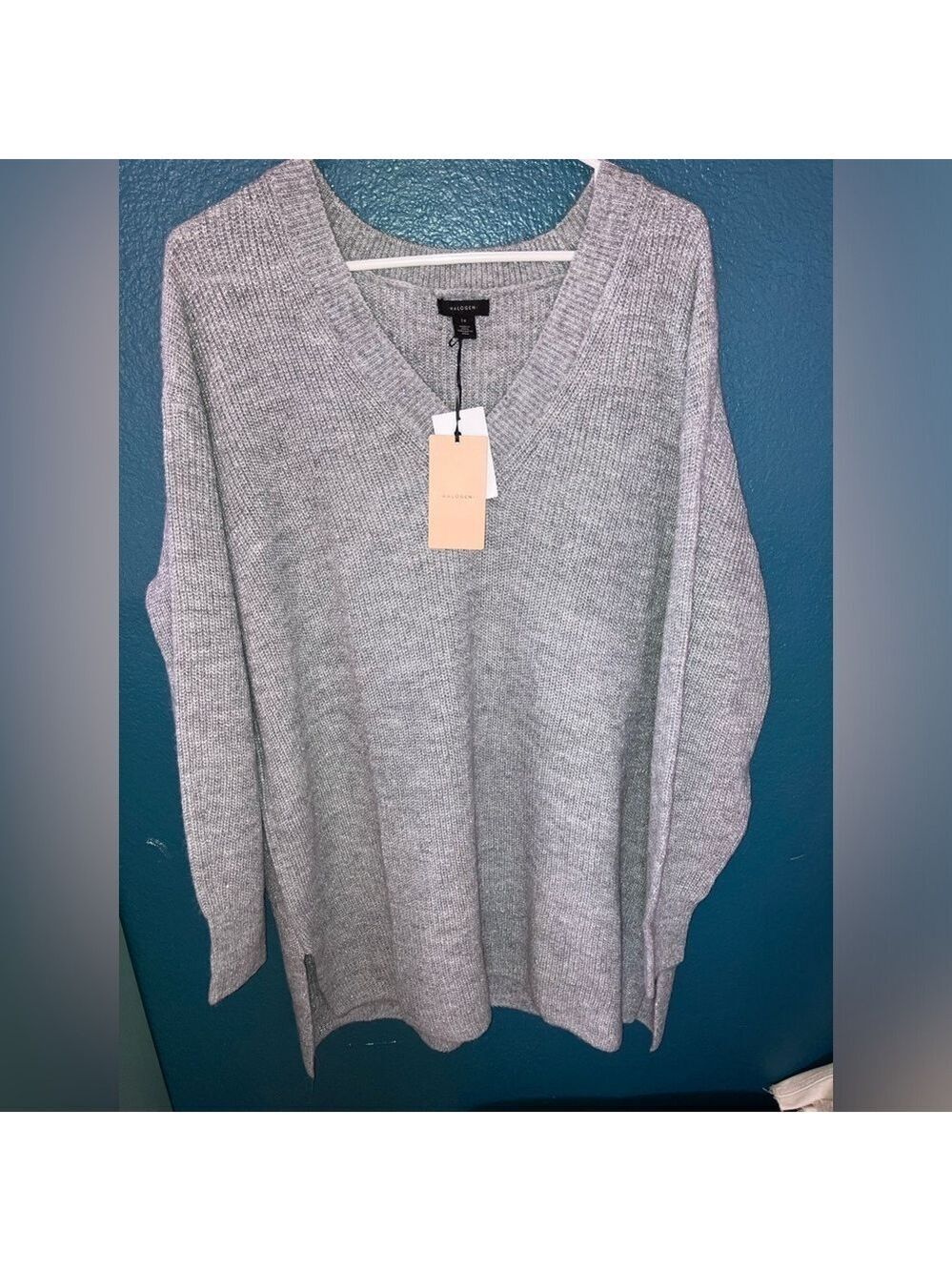 NWT HALOGEN Cozycore Metallic Knit Acrylic blend Sweater- Heather Grey 1XL